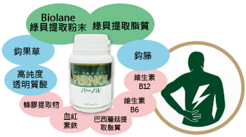 Pernol是配合新西蘭產綠貝日本製造保健食品。:關節疼痛,肌肉疼痛,營養強壯