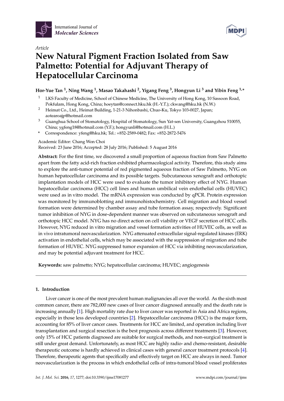 Potential of Pigment from Saw Palmetto for Adjuvant Therapy of Hepatocellular Carcinoma P1