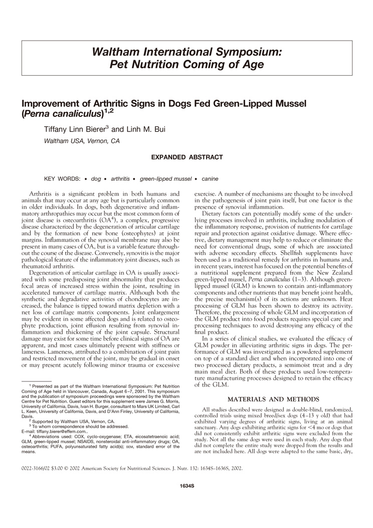 Efficacy of Green Lipped Mussel powder in alleviating arthritic signs in dogs P1