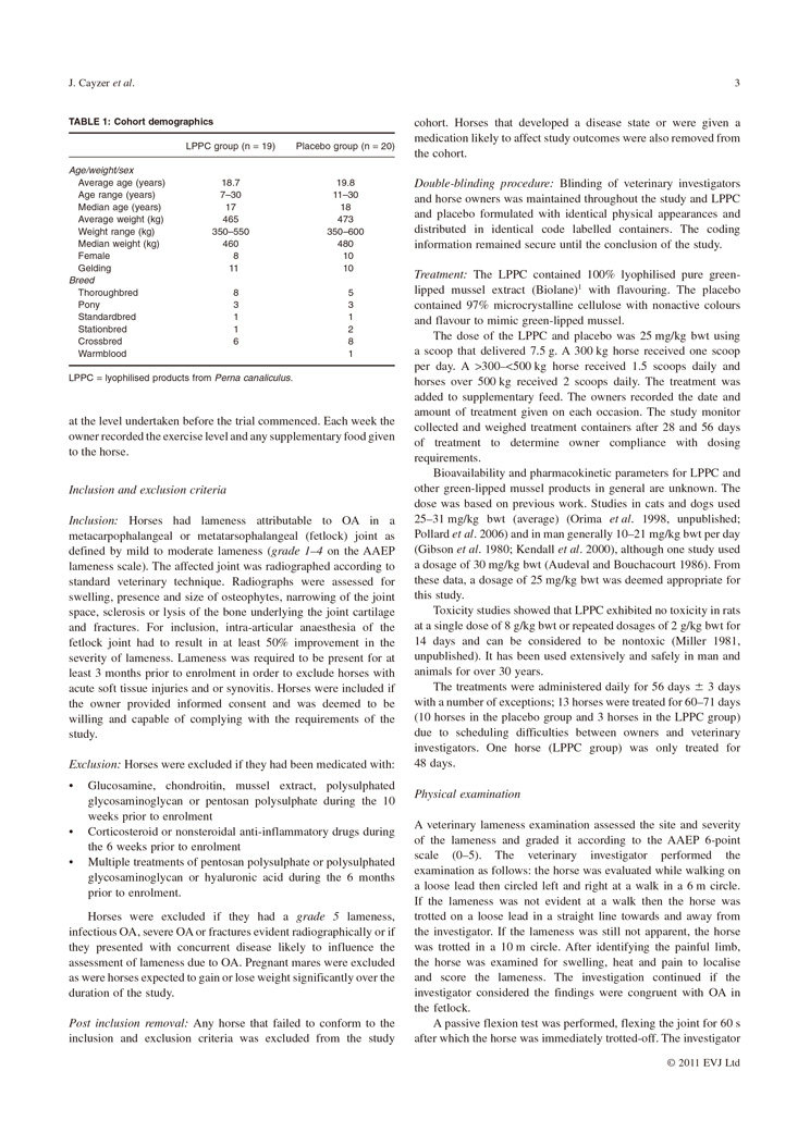 Efficacy of Biolane in horses with chronic fetlock lameness attributed to osteoarthritis P3