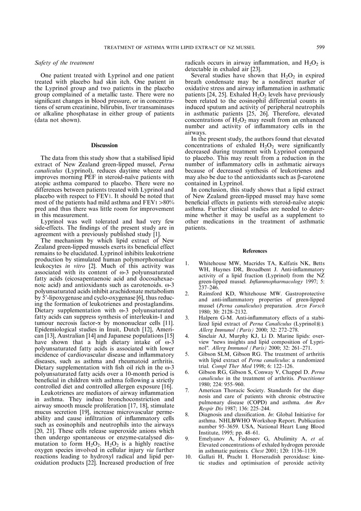 Treatment of asthma with lipid extract of New Zealand Green Lipped Mussel P4