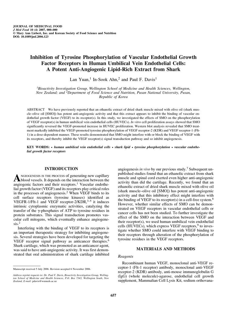 Inhibition of Tyrosine Phosphorylation of Vascular Endothelial Growth P1