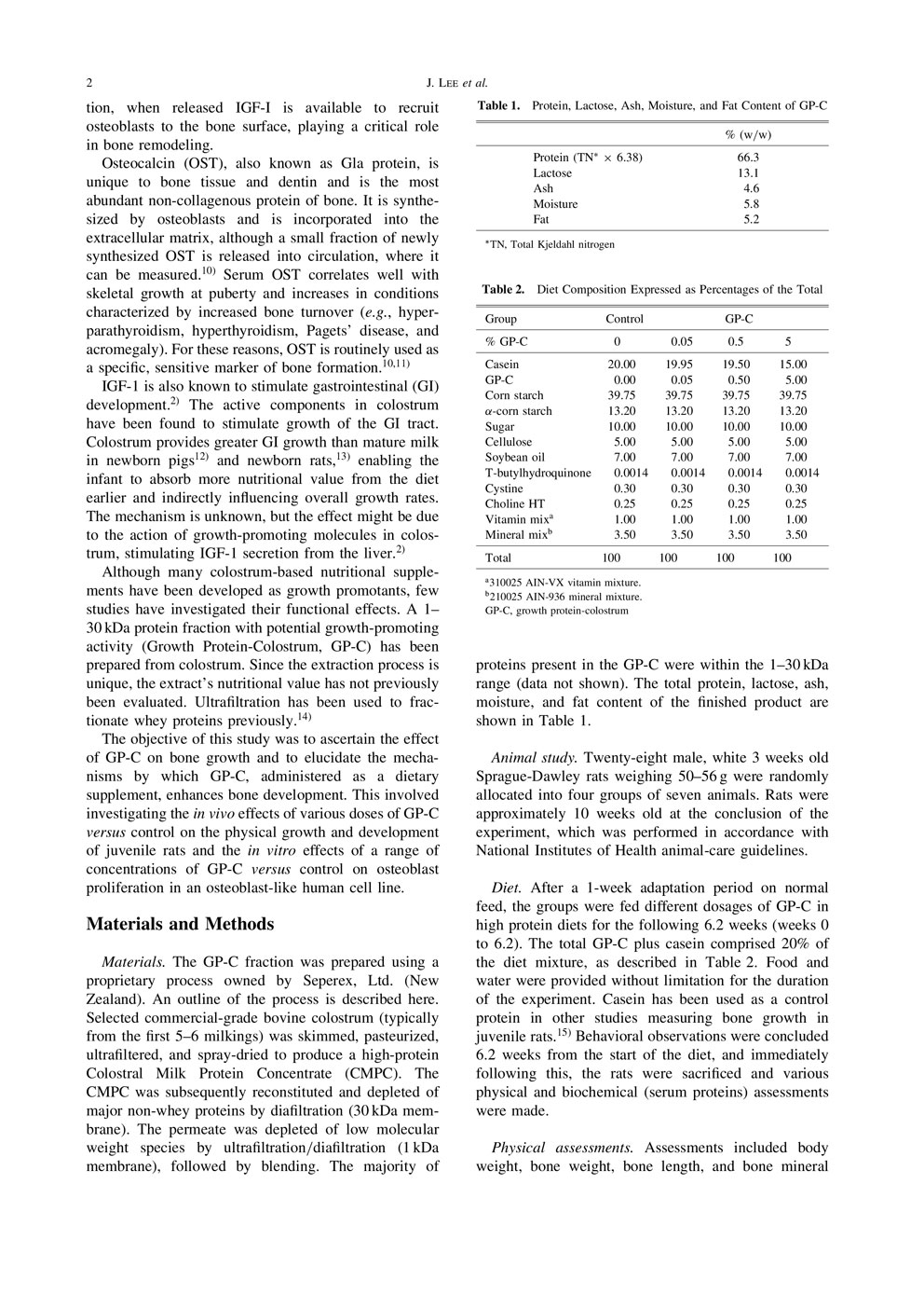 Effect of a Growth Protein-Colostrum Fraction on Bone Development in Juvenile Rats